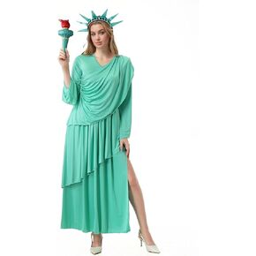 Women's Lady Liberty Costume with Torch, Crown, 4th of July Fancy Dress Statue of Liberties Cosplay Halloween in Kuwait
