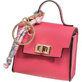 محفظة نقود معدنية على شكل سلسلة مفاتيح للنساء، محفظة لطيفة من الجلد الصناعي، محفظة صغيرة لسماعات الأذن، حقيبة مفاتيح السيارة، حقيبة أنيقة مع حقيبة تغيير بقفل ملتوي (أسود) in Kuwait