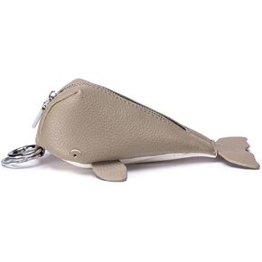 Whale-Shaped Leather Coin Purse Keychain, Cute Animal Pouch for Coins, Keys & Cards, Mini Zippered Key Ring Holder Pendant (Blue) in Kuwait