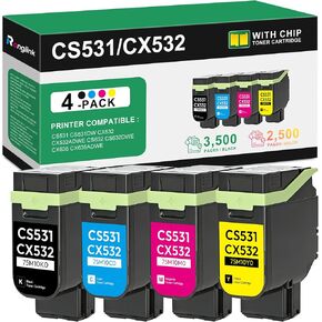 مجموعة خرطوشة الحبر CS531 CX532 (مع شريحة جديدة) بديلة لخرطوشة الحبر Lexmark 75M10K0 75M10C0 75M10Y0 75M10M0 لطابعة CS531 CS531dw CX532 CX532adwe CS632 CS632dwe CX635 CX635adwe، 4 عبوات in Kuwait