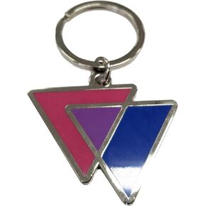 مثلثات العلم ثنائي الجنس القابلة للتطبيق باللون الوردي والأرجواني والأزرق LGBTQ رمز الفخر - سلسلة مفاتيح معدنية من المينا مقاس 1.75 بوصة مع حلقة مفاتيح in Kuwait