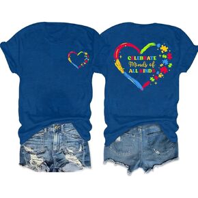 Autism Awareness Shirt Women Be Kind Shirt Blue Autism Acceptance Inspiration Tshirt Graphic Tee Tops in Kuwait