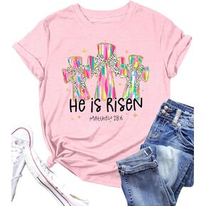 قمصان عيد الفصح المسيحية للنساء، تي شيرت متقاطع، قميص عيد الفصح السعيد، قميص يسوع الإيمان، آية الكتاب المقدس، هدايا، تي شيرت علوي in Kuwait