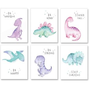 Zaiphany 8 "X10" لوحة فنية جدارية على شكل ديناصور لغرفة نوم الفتيات، ديكور غرفة الديناصورات الوردية للفتيات، ملصقات حائط على شكل ديناصور لديكور حضانة الأطفال البنات، غير مؤطرة in Kuwait