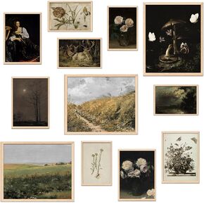 TRAMIN 12 قطعة من المطبوعات الفنية الجدارية العتيقة، ديكور الريف الفرنسي، ملصقات عتيقة للصور الجمالية للغرفة، مطبوعات عتيقة لديكور الحائط، معرض لوحات المناظر الطبيعية جدار الفن لغرفة النوم (بدون إطار) in Kuwait