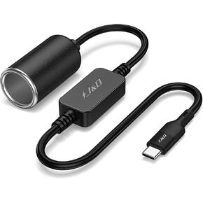 J&D USB C Male to 12V Car Cigarette Lighter Socket Female Converter Cable, 12V 18W Power Cable for Dash Cam, GPS, Car LED Light Strips, Red, 1 ft in Kuwait