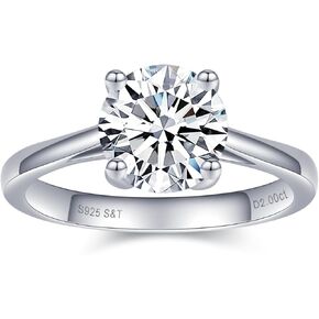 خواتم مويسانيتي للنساء، 1-2 قيراط D VVS1 خواتم خطوبة ألماس دائرية رائعة عيار 18 قيراط مطلية بالذهب الأبيض عيار 925 مقاس 6-8 in Kuwait