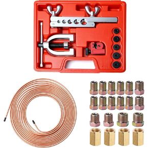 أحدث مجموعة خط فرامل مطلية بالنحاس بطول 25 قدم 3/16 بوصة مع 16 تركيبًا و4 تركيبات خط فرامل اتحادية + مجموعة أدوات حرق مزدوجة ومفردة لمعظم أنظمة الكبح الهيدروليكية in Kuwait