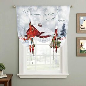 Farm Christmas Tie Up Curtains for Window, Xmas Tree Truck Animals Snowman Snowflakes Thermal Balloon Shade Adjustable Rod Pocket Curtains Valance Panels for Kitchen Bathroom Café 42'' x 54'' in Saudi Arabia