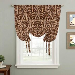 Brown Beige Tie Up Curtains for Window, Leopard Stripes Modern Art Thermal Insulated Balloon Shade Adjustable Rod Pocket Curtains Valance Panels for Kitchen Bathroom Café 42'' x 63'' in Saudi Arabia