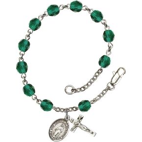 Bonyak Jewelry St. Catherine of Alexandria Silver Plate Rosary Bracelet 6mm Fire Polished Beads - Every Birth Month Color in Kuwait