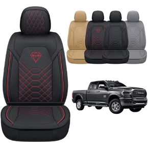 GXT Dodge RAM Front Seats Cover Fit for Select 2013-2021 Dodge RAM 1500 2500 3500 Pickup Truck, Waterproof Synthetic Leather Car Seat Cover and Cushion (Black Red Stripe) in Kuwait