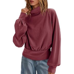 Yanekop Womens Turtleneck Tops Mock Neck Long Sleeve Shirts Oversized Cropped Sweatshirts Loose Fitting Pullover Tops in Kuwait