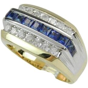 خاتم على شكل أميرة 2.50 قيراط من الياقوت الأزرق ومستدير مقلد من الماس الأبيض للرجال لحفلات الزفاف والخطوبة والذكرى السنوية مطلي بالذهب عيار 14 قيراط بلونين in Kuwait