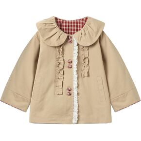 Toddler Girls Peter Pan Collar Jacket Plaid Accents Lace Ruffle Trim Button Jackets 2-6Y in Kuwait