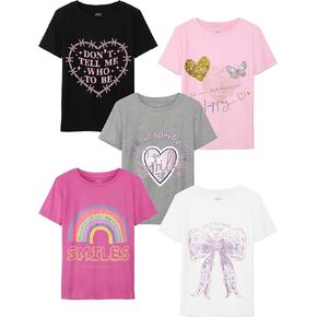 5 Pack Girls Shirts Cotton Graphic Shirts for Girls Short Sleeve T-Shirts Kids Summer Top Tshirts Clothes in Saudi Arabia