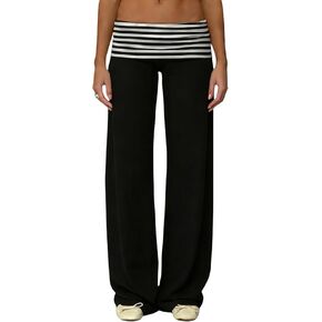 سروال يوجا قابل للطي للنساء Y2K، منخفض الارتفاع وواسع الساق، ملون، قابل للطي، سروال رياضي لطيف للفتيات المراهقات in Kuwait