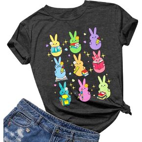 Easter Shirts for Women Easter Bunny Tshirt Rabbit Print Shirt Cute Bunny Eggs Graphic Short Sleeve Tops in Kuwait
