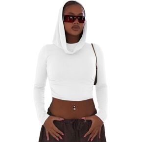 تي شيرت FAIMILORY للسيدات Y2K Street Wear بغطاء للرأس وأكمام طويلة in Kuwait