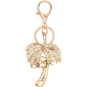 سلسلة مفاتيح Bestdays كريستال حجر الراين واللؤلؤ الاصطناعي وشجرة نخيل جوز الهند (ذهبي) in Kuwait