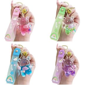 4pcs Kawaii Keychain Bear Liquid Floating Quicksand Cute Keychains Bag Charm Wristlet Bracelet Key Ring for Women Girl in Kuwait