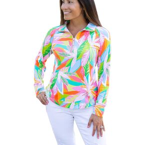 Mary Square Women's Everyday Apparel, Hampton Style Half Zip Long Sleeve Blouse, Nylon and Spandex in Kuwait