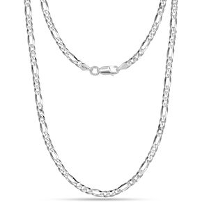 Charmsy 925 Sterling Silver Figaro Chain Necklace | 4mm Italian Diamond-Cut Solid 925 Sterling Figaro Link 16/18/20/22/24 Inch Chain Necklace Men Women | Made in Italy in Saudi Arabia