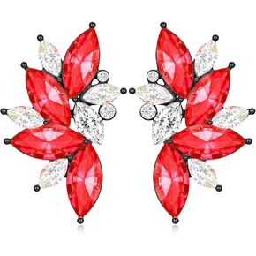 Bohemian Statement Sparkly Colourful Fancy Rhinestone Crystal Flower Dangle Drop Stud Earrings Vintage Wedding Bridal Prom Earrings for Women in Kuwait
