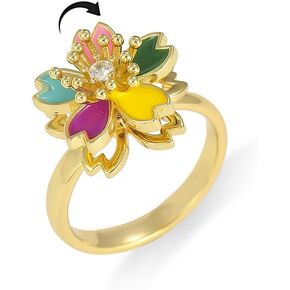 Colorful Flower Fidget Spinner Ring for Women Adjustable Anxiety Relief Rings Imitation Crystals Wedding Engagement Open Band Anti Rotatable Delicate Stress Relief Jewelry Trendy Statement for Her in Kuwait