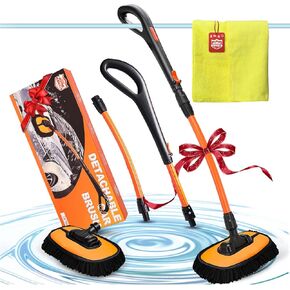 Car Wash Brush, Car Duster Exterior Scratch Free 180°Adjustable,Truck Cleaning Supplies with Ergonomic 15°Curved Extentable Pole Handle, Car Washing Equipment - Orange in Kuwait