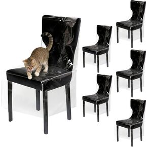 6 Pack Plastic Dining Chair Covers with Backrest, Heavy Duty Clear PVC Seat Protectors, Waterproof Slipcovers for Cat Scratch, Pet Paws, Hair, Dust & Spills (Fits 16-23") in Kuwait