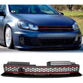 Honeycomb Grille, Compatible with 2010-2014 Volkswagen Golf 6 MK6, ABS Plastic GTI Style Front Bumper Upper Grill Grid Replacement Guard, Black W/Red Trim in Kuwait