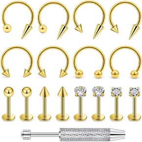 16G Snake Bite Jewelry Surgical Steel Lip Rings Horseshoe Labret Medusa Piercing Jewelry Long Spike Tragus Helix Stud Earrings for Women Men Piercing Ball Grabber Tool Set in Kuwait