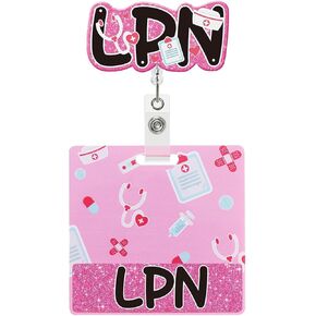 LPN Badge Reel with Buddy Pink Glitter Licensed Practical Nurse Badge Reel Retractable LPN Gifts for Nurses in Kuwait