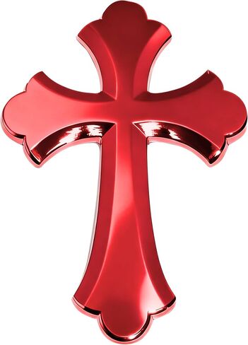 3D Car Stickers,Car Accessories Cross Automotive Decal,3.25" x 2.2" Self Adhesive Cross Metal Cars Emblem,Jesus Christian Decoration Decal,Applied to Auto Trunk Tailgate Decoration (Red) in Kuwait