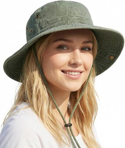 Zylioo XXL Boonie Sun Hats Washed,Oversized Wide Floppy Brim Hiking Hat for Big Heads,Large Cooling Hats with Chin Strap in Kuwait