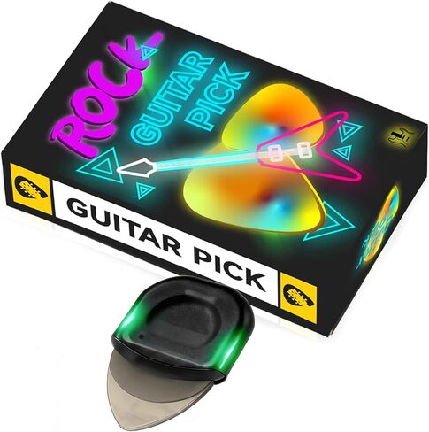 Auto Glowing Illuminated Guitar Picks for Acoustic, Electric and Bass,Guitar Accessories Gift for Guitar Players Guitarists, Replaceable Battery, Medium, with Case (Green and Purple) in Saudi Arabia