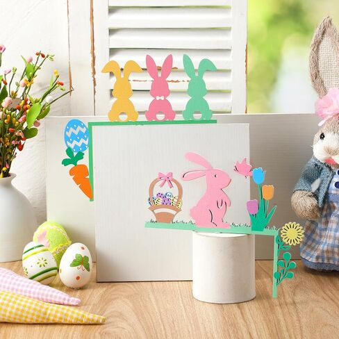 Wesiti 2 Pcs Easter Door Topper Bunny Carrot Egg Door Frame Corner Decoration Spring Sign Rabbit Wooden Decor Easter Props Gifts Cabinet Knob Covers for Wall Window Decor in Saudi Arabia