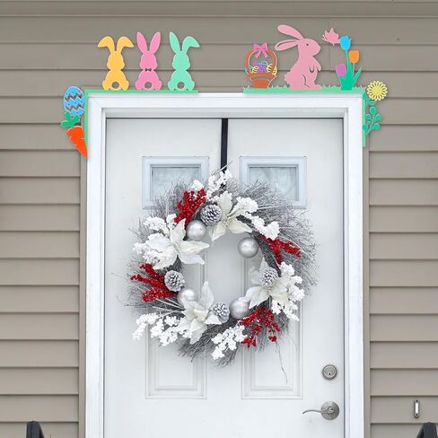 Wesiti 2 Pcs Easter Door Topper Bunny Carrot Egg Door Frame Corner Decoration Spring Sign Rabbit Wooden Decor Easter Props Gifts Cabinet Knob Covers for Wall Window Decor in Saudi Arabia