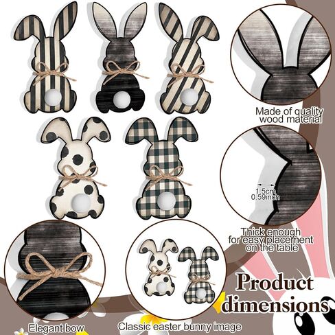 5 Pack Small Easter Bunny Wooden Signs Buffalo Plaid Wavy Line Easter Bunny Table Decor with Jute Rope Bow Spring Tabletop Wood Sign for DIY Home Office Farmhouse Tiered Tray in Saudi Arabia