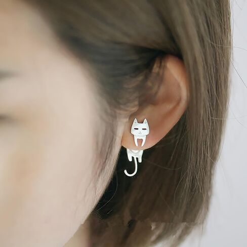 Cute Cat and Fish Stud Earrings Women Metal Silver Color Statement Jewelry in Saudi Arabia