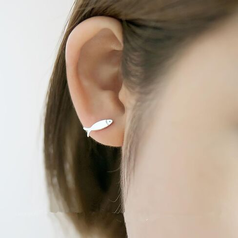 Cute Cat and Fish Stud Earrings Women Metal Silver Color Statement Jewelry in Saudi Arabia