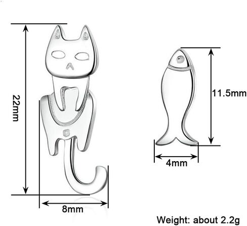 Cute Cat and Fish Stud Earrings Women Metal Silver Color Statement Jewelry in Saudi Arabia