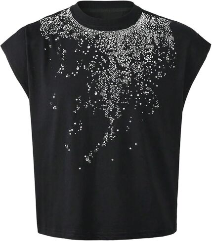 SHENHE Men's Y2k Rhinestone Tank Top Crew Neck Sleeveless Party Club Shirt Streetwear in Saudi Arabia