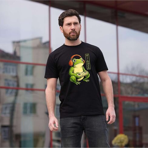 تي شيرت رجالي مضحك Gamer Frog على الطراز الياباني لعبة الضفدع مع جهاز تحكم لألعاب الفيديو in Kuwait