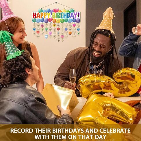 arricraft 1 Set Wooden Family Birthday Reminder Calendar Board, Happy Birthday Balloons Board With 100 Pcs Tags DIY Birthday Tracker Hanging Plaque 12x40cm/4.7x15.5inch for Home Decoration Friends in Saudi Arabia