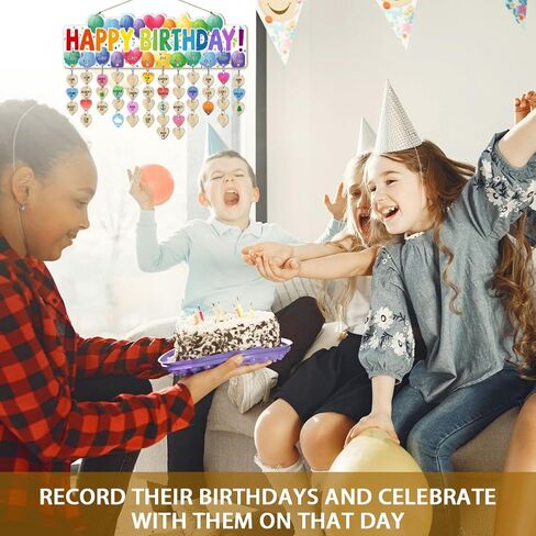 arricraft 1 Set Wooden Family Birthday Reminder Calendar Board, Happy Birthday Balloons Board With 100 Pcs Tags DIY Birthday Tracker Hanging Plaque 12x40cm/4.7x15.5inch for Home Decoration Friends in Saudi Arabia