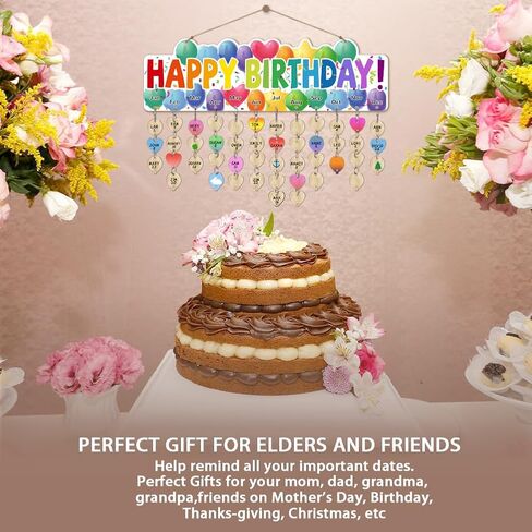 arricraft 1 Set Wooden Family Birthday Reminder Calendar Board, Happy Birthday Balloons Board With 100 Pcs Tags DIY Birthday Tracker Hanging Plaque 12x40cm/4.7x15.5inch for Home Decoration Friends in Saudi Arabia