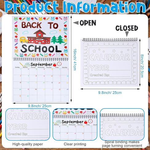 24 مجموعة من تقاويم الحائط الملونة لعام 2026، مقاس 10 × 8 بوصات، قم بتلوين التقويم الفارغ الخاص بك، نشاط ممتع، تقويم تلوين غير مؤرخ لمدة 12 شهرًا للتعلم التفاعلي في المنزل والفصل الدراسي in Kuwait