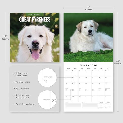 Red Robin 2026 Great Pyrenees Monthly Wall Calendar | 12" x 24" Open | Premium Thick & Sturdy Paper | Hangable 12 Month Calendar | Lined Notes & To Do Area | Vivid Images | Plastic Free in Saudi Arabia